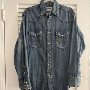 Wrangler Blue Denim Shirt with Pearl Snap Buttons
